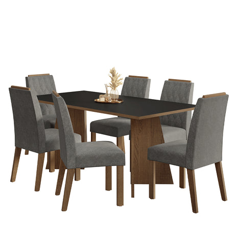 Juego de comedor York Marrón y Negro 180x78cm Rectangular de Seis Puestos con Seis Sillas - COMEDORES | Bylmo