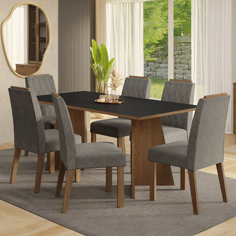 Juego de comedor York Marrón y Negro 180x78cm Rectangular de Seis Puestos con Seis Sillas - COMEDORES | Bylmo