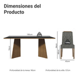 Juego de comedor York Marrón y Negro 180x78cm Rectangular de Seis Puestos con Seis Sillas - COMEDORES | Bylmo