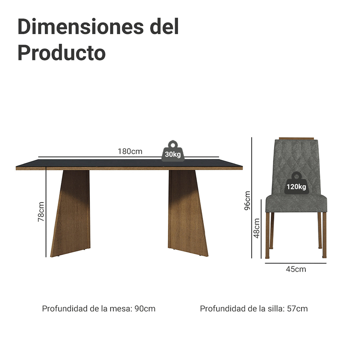 Juego de comedor Siena Marrón y Negro 180x78cm Rectangular de Seis Puestos con Seis Sillas - COMEDORES | Bylmo