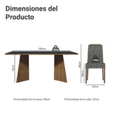 Juego de comedor Siena Marrón y Negro 180x78cm Rectangular de Seis Puestos con Seis Sillas - COMEDORES | Bylmo