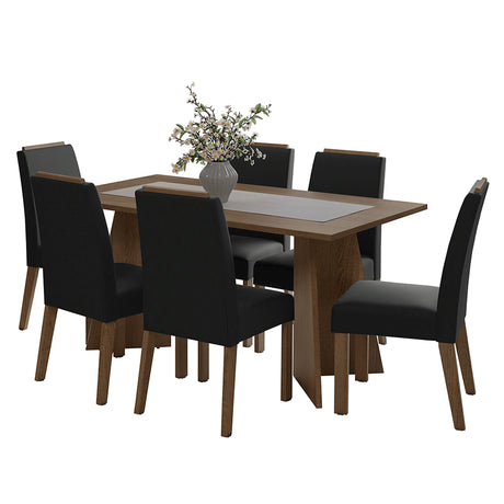 Juego de comedor Soho Marron Oxford y Negro 160x78cm Rectangular de Seis Puestos con Seis Sillas - COMEDORES | Bylmo