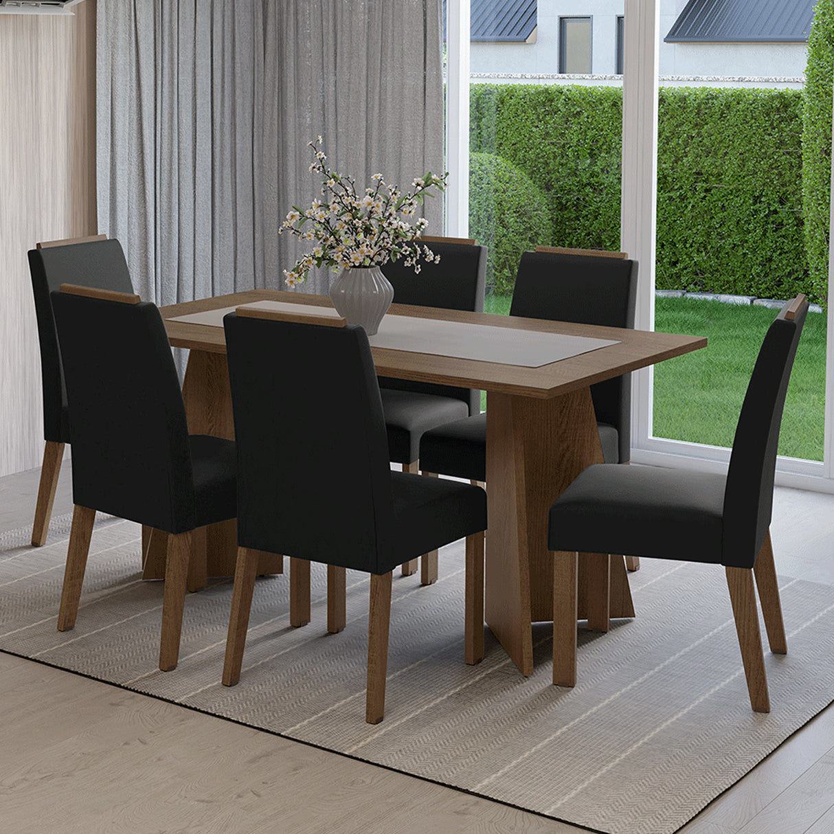 Juego de comedor Soho Marron Oxford y Negro 160x78cm Rectangular de Seis Puestos con Seis Sillas - COMEDORES | Bylmo