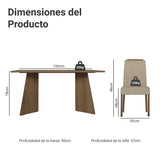 Juego de comedor Soho Marrón y Beige 160x78cm Rectangular de Seis Puestos con Seis Sillas - COMEDORES | Bylmo