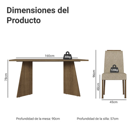 Juego de comedor Soho Marrón y Beige 160x78cm Rectangular de Seis Puestos con Seis Sillas - COMEDORES | Bylmo