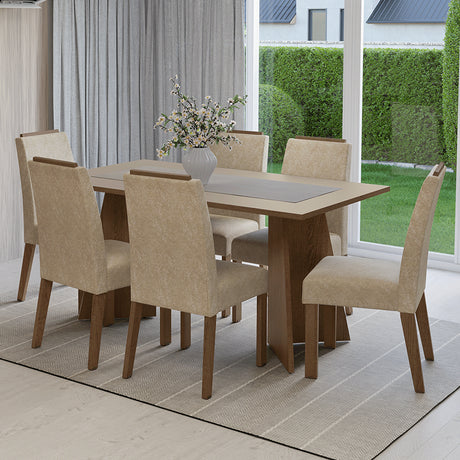 Juego de comedor Soho Marrón y Crema 160x78cm Rectangular de Seis Puestos con Seis Sillas - COMEDORES | Bylmo
