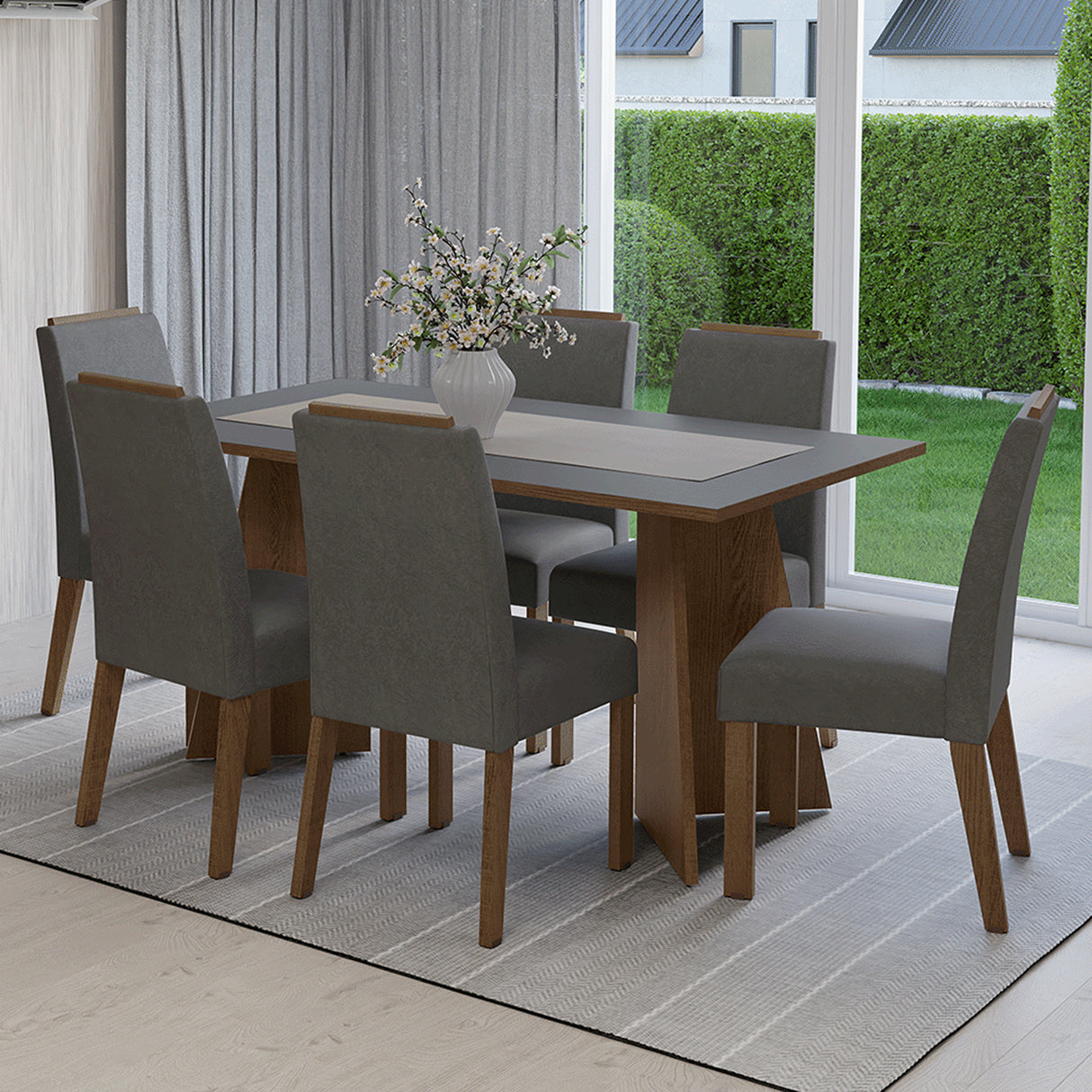 Juego de comedor Soho Marrón y Gris 160x78cm Rectangular de Seis Puestos con Seis Sillas - COMEDORES | Bylmo