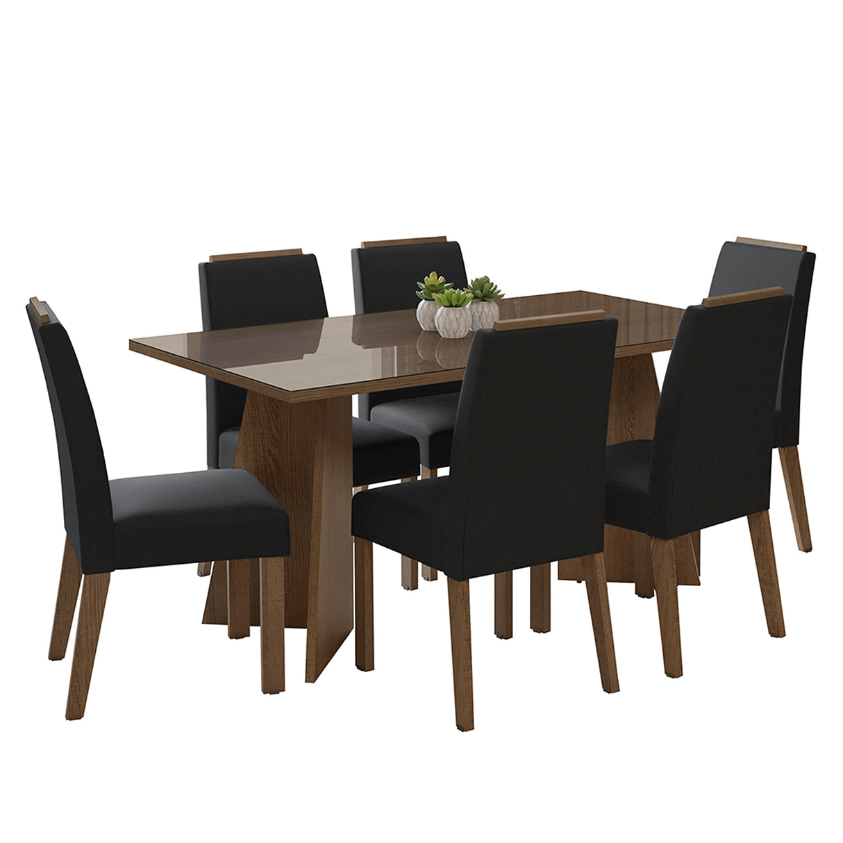 Juego de comedor Madrid Marron Oxford y Negro 160x78cm Rectangular de Seis Puestos con Seis Sillas - COMEDORES | Bylmo