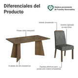 Juego de comedor Madrid Marrón y Plateado 160x78cm Rectangular de Seis Puestos con Seis Sillas - COMEDORES | Bylmo