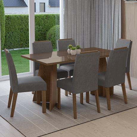 Juego de comedor Madrid Marrón y Plateado 160x78cm Rectangular de Seis Puestos con Seis Sillas - COMEDORES | Bylmo