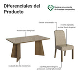 Juego de comedor Madrid Marrón y Crema 160x78cm Rectangular de Seis Puestos con Seis Sillas - COMEDORES | Bylmo