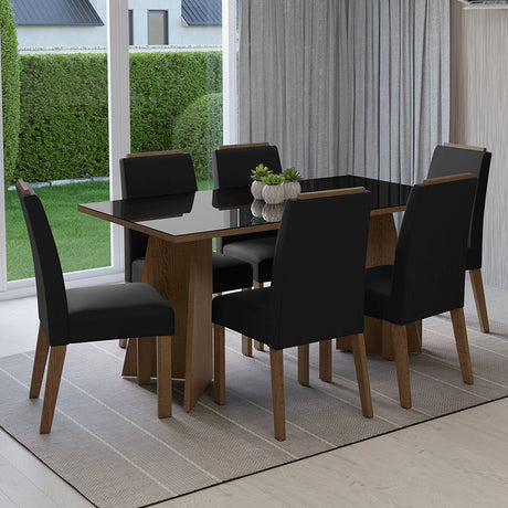 Juego de comedor Madrid Marrón y Negro Oxford 160x78cm Rectangular de Seis Puestos con Seis Sillas - COMEDORES | Bylmo