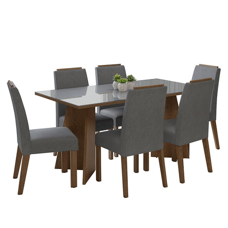 Juego de comedor Madrid Marrón y Gris 160x78cm Rectangular de Seis Puestos con Seis Sillas - COMEDORES | Bylmo