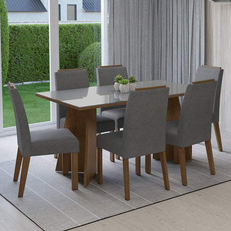 Juego de comedor Madrid Marrón y Gris 160x78cm Rectangular de Seis Puestos con Seis Sillas - COMEDORES | Bylmo