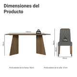 Juego de comedor Leon Marrón y Plateado 160x78cm Rectangular de Seis Puestos con Seis Sillas - COMEDORES | Bylmo