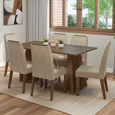 Juego de comedor Leon Marrón y Beige 160x78cm Rectangular de Seis Puestos con Seis Sillas - COMEDORES | Bylmo
