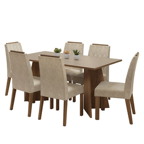 Juego de comedor Leon Marrón y Crema 160x78cm Rectangular de Seis Puestos con Seis Sillas - COMEDORES | Bylmo