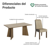 Juego de comedor Leon Marrón y Crema 160x78cm Rectangular de Seis Puestos con Seis Sillas - COMEDORES | Bylmo