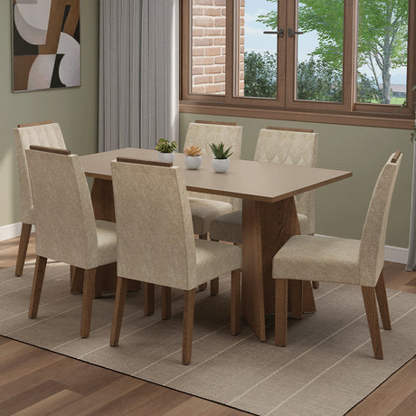 Juego de comedor Leon Marrón y Crema 160x78cm Rectangular de Seis Puestos con Seis Sillas - COMEDORES | Bylmo