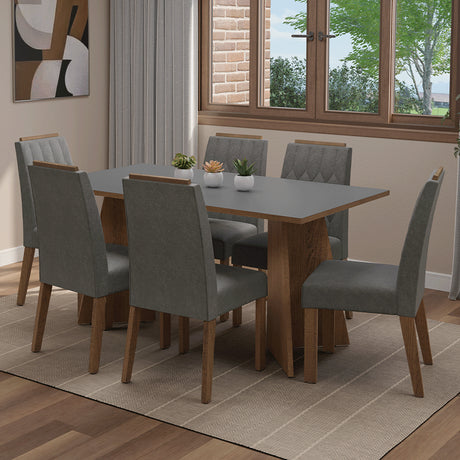 Juego de comedor Leon Marrón y Gris 160x78cm Rectangular de Seis Puestos con Seis Sillas - COMEDORES | Bylmo