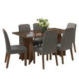 Juego de comedor Sintra Marrón y Plateado 160x78cm Rectangular de Seis Puestos con Seis Sillas - COMEDORES | Bylmo