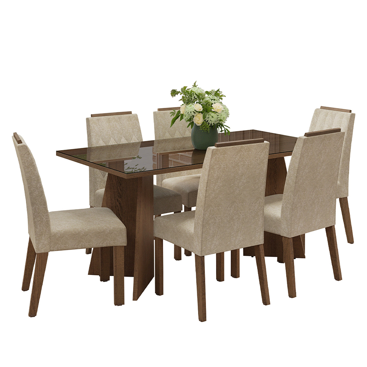 Juego de comedor Sintra Marrón y Beige 160x78cm Rectangular de Seis Puestos con Seis Sillas - COMEDORES | Bylmo
