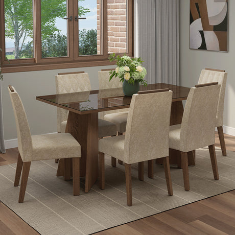 Juego de comedor Sintra Marrón y Beige 160x78cm Rectangular de Seis Puestos con Seis Sillas - COMEDORES | Bylmo