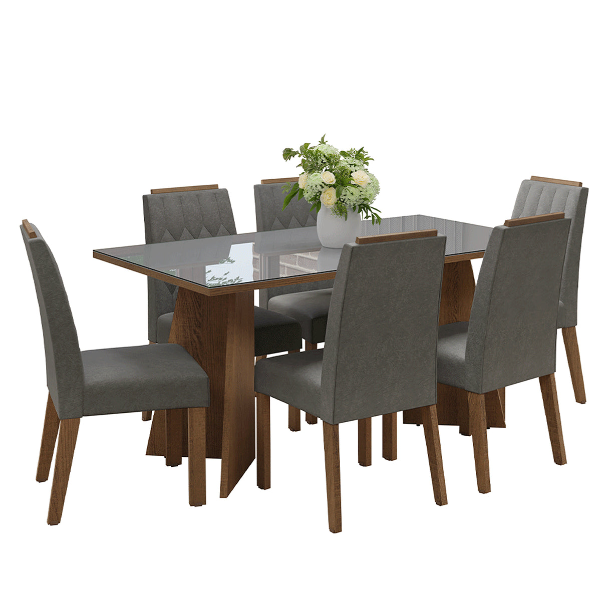 Juego de comedor Sintra Marrón y Gris 160x78cm Rectangular de Seis Puestos con Seis Sillas - COMEDORES | Bylmo