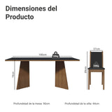 Juego de comedor Justine Marrón y Negro 180x79cm Rectangular de Ocho Puestos con Ocho Sillas - COMEDORES | Bylmo