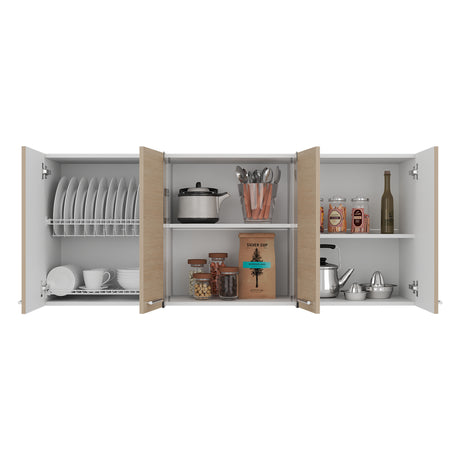 Mueble Superior de Cocina Blanco y Cartagena 150x60cm con Seis Puertas con Locero - MUEBLES SUPERIORES DE COCINA | Bylmo