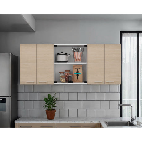 Mueble Superior de Cocina Blanco y Cartagena 150x60cm con Seis Puertas con Locero - MUEBLES SUPERIORES DE COCINA | Bylmo