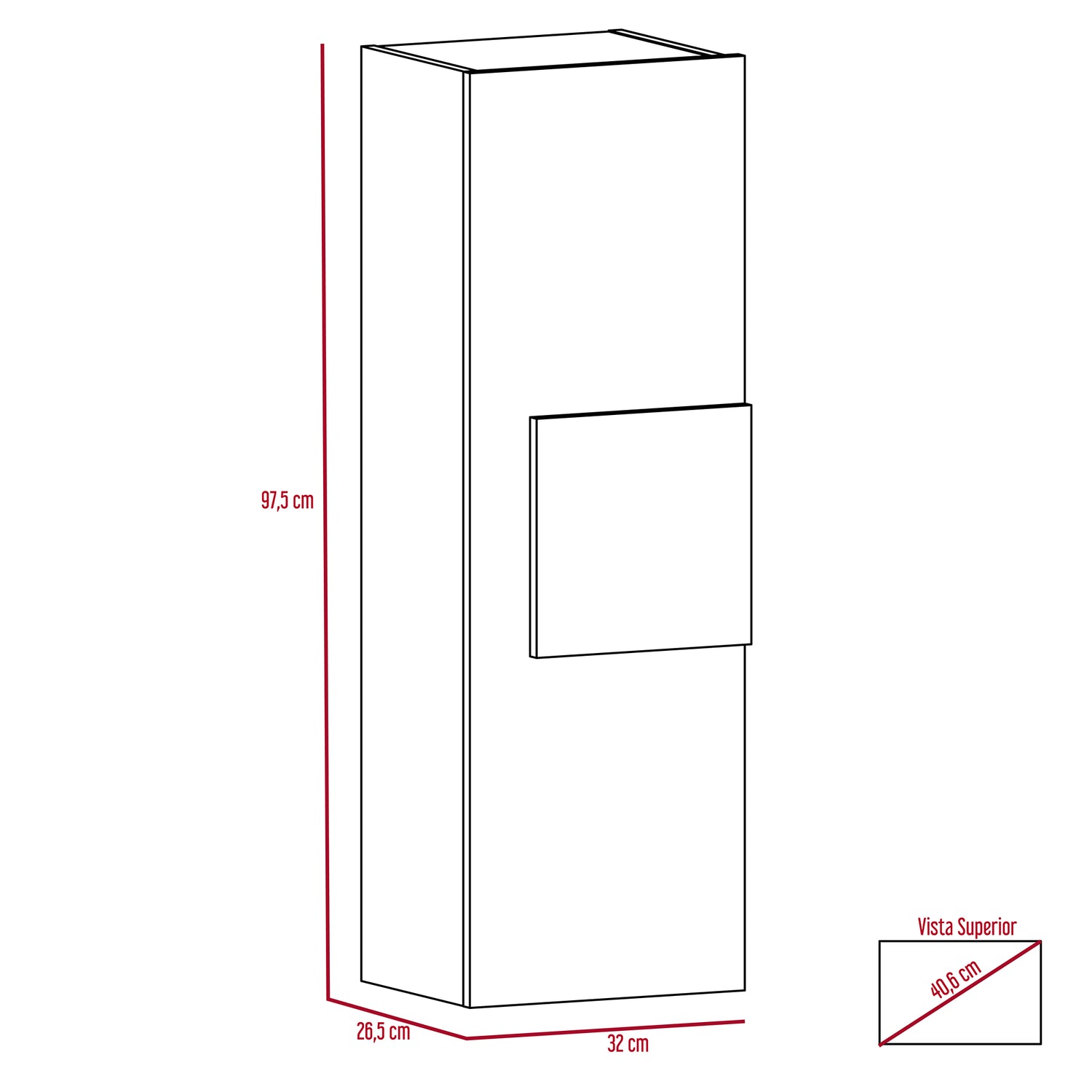 Gabinete de Baño Vanguard Cartagena 32x97.5cm Rectangular con Dos Entrepaños - GABINETES DE BANHO | Bylmo