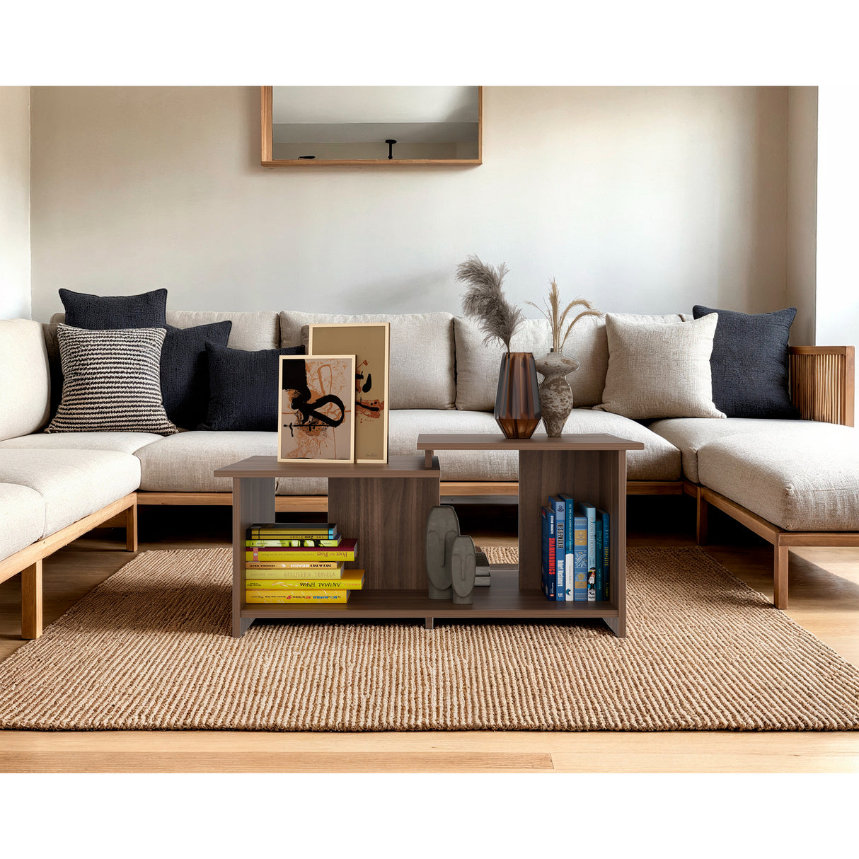 Mesa de Centro Wema Avellana 89.3x41.6cm Rectangular y con Compartimientos - MESAS DE CENTRO | Bylmo