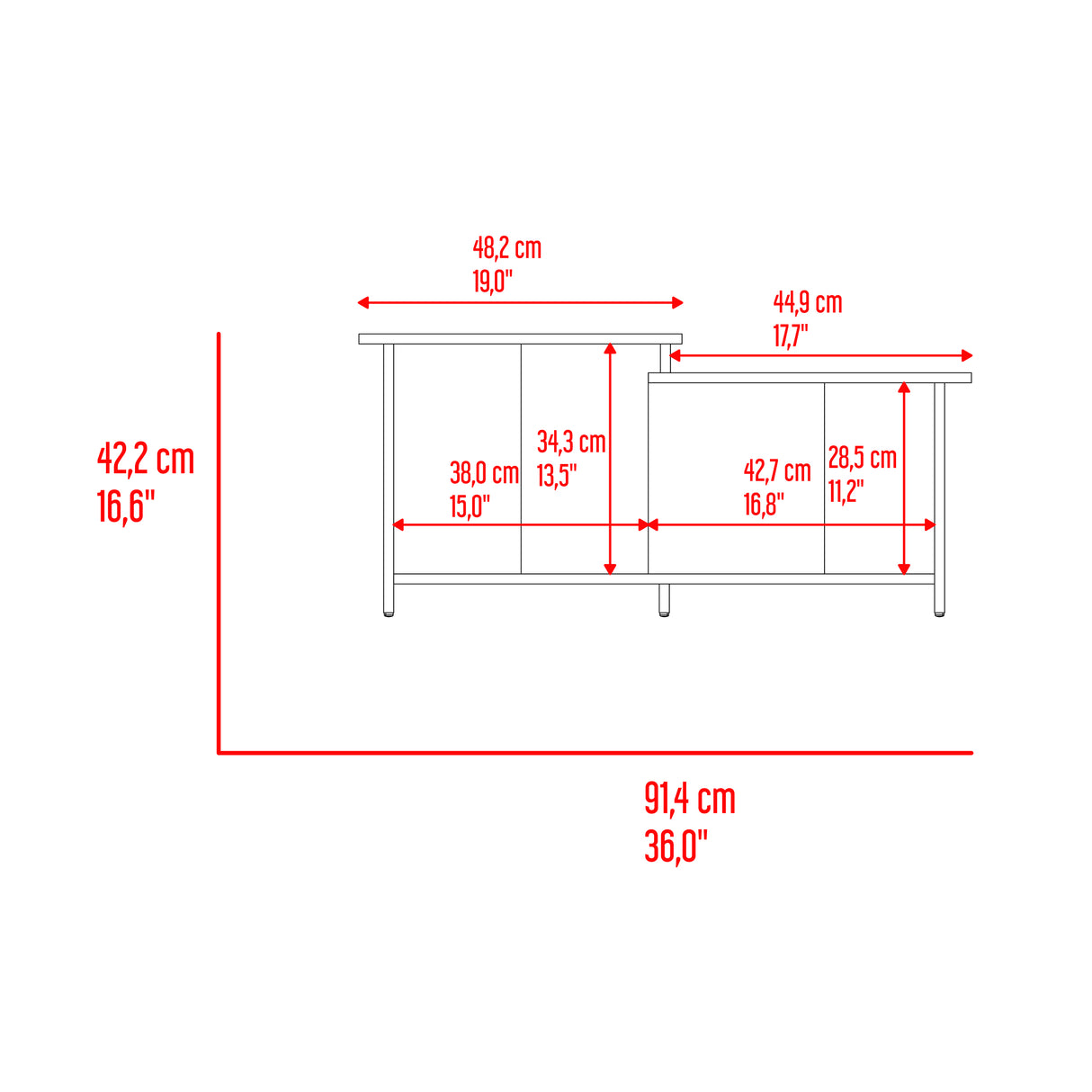 Mesa de Centro Wema Avellana 89.3x41.6cm Rectangular y con Compartimientos - MESAS DE CENTRO | Bylmo