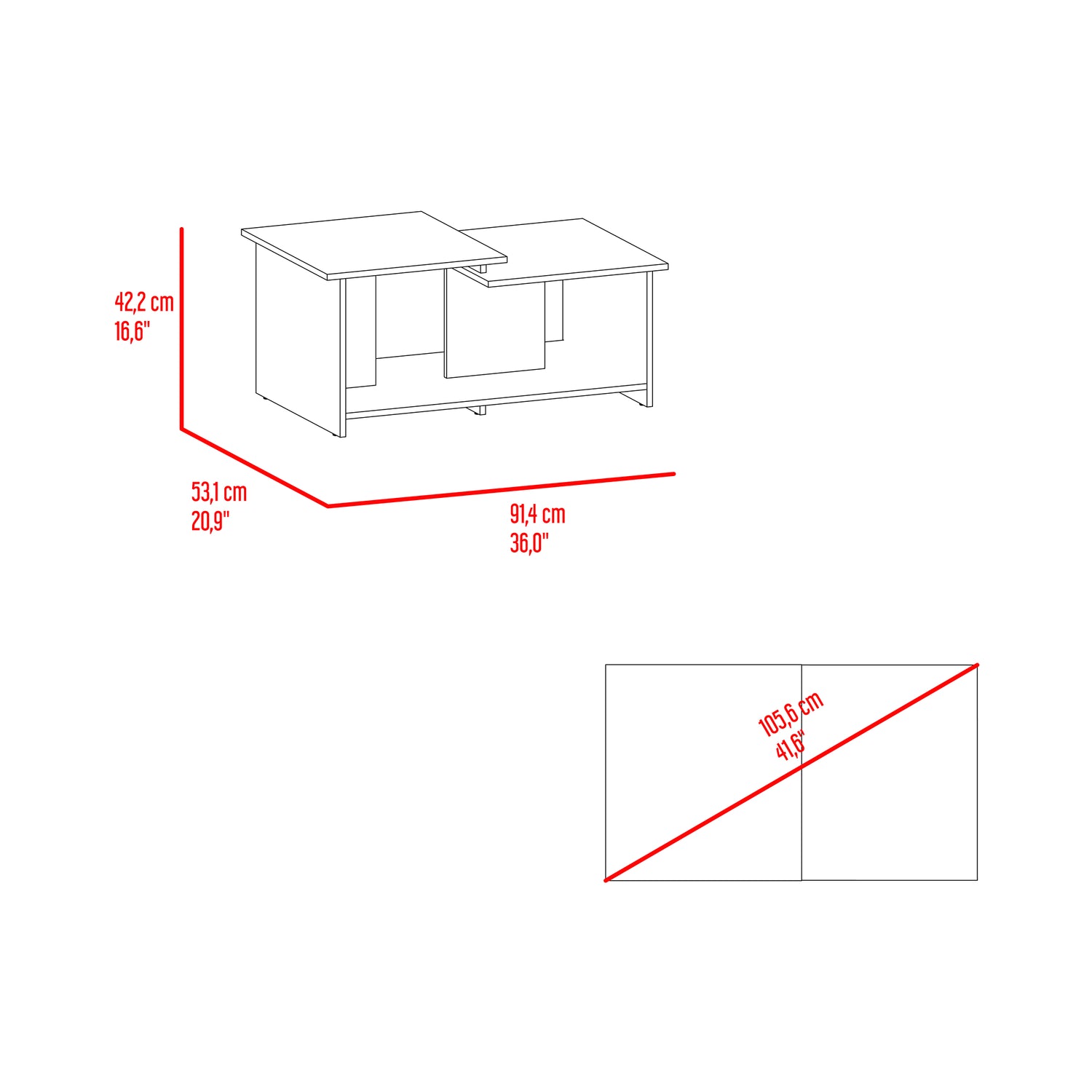 Mesa de Centro Wema Cartagena 89.3x41.6cm Rectangular y con Compartimientos - MESAS DE CENTRO | Bylmo
