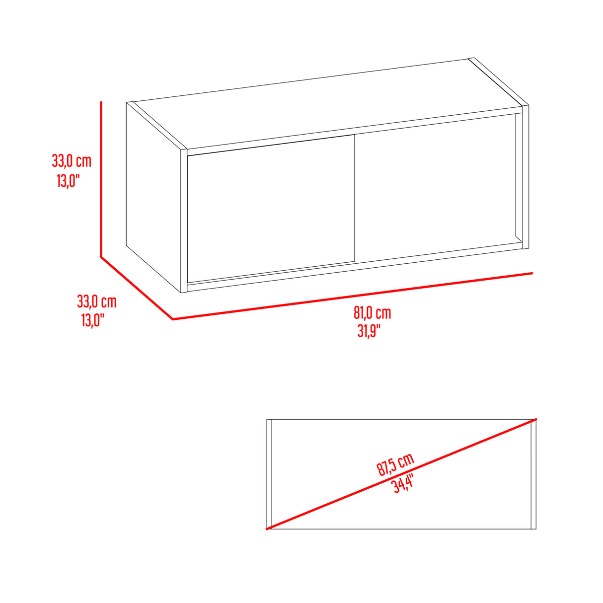 Gabinete de Baño Note Fresno 81x33cm Rectangular sin Entrepaños - GABINETES DE BANHO | Bylmo