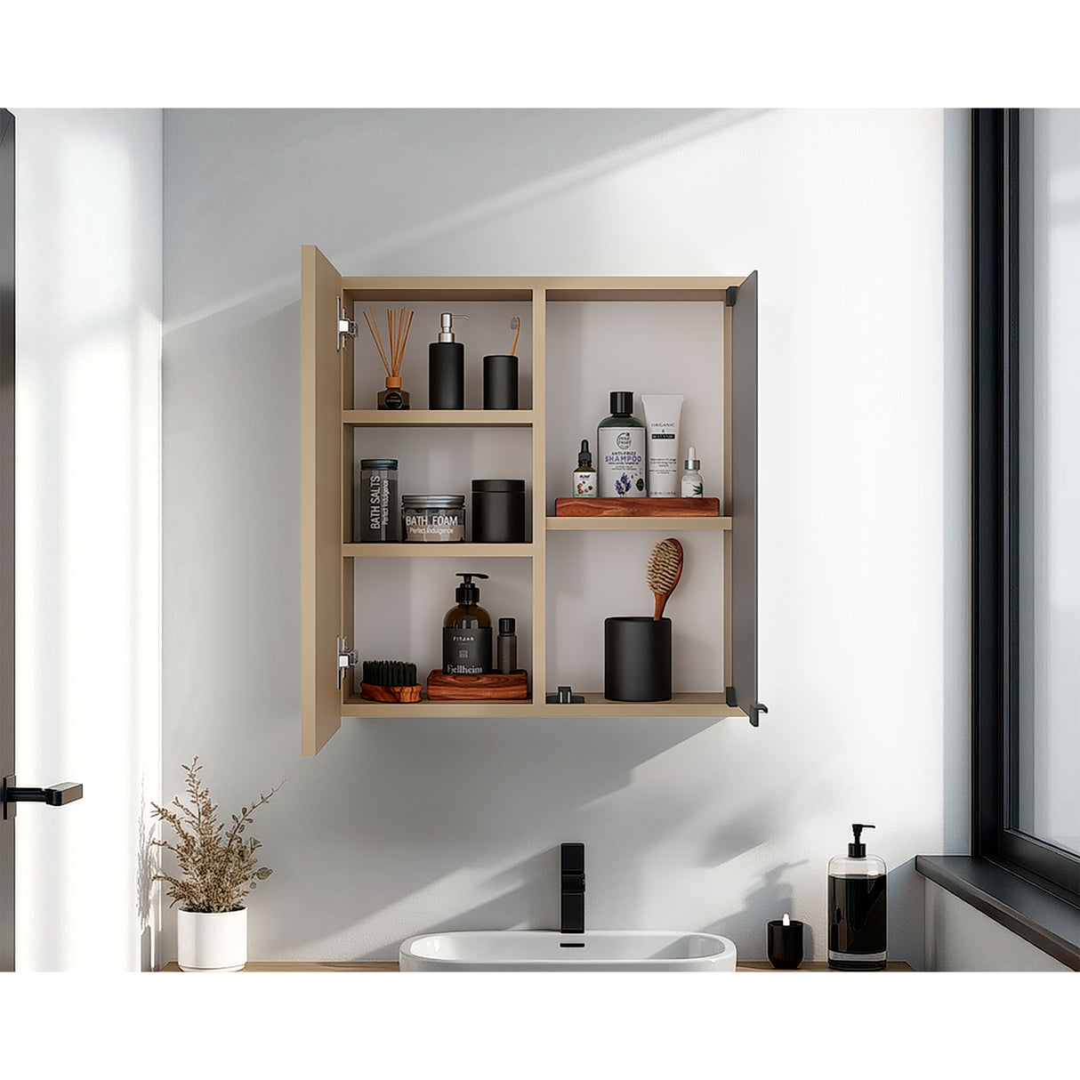 Gabinete de Baño Miro Avellana 50x53.7cm Cuadrado con Espejo y con Tres Entrepaños - GABINETES DE BANHO | Bylmo
