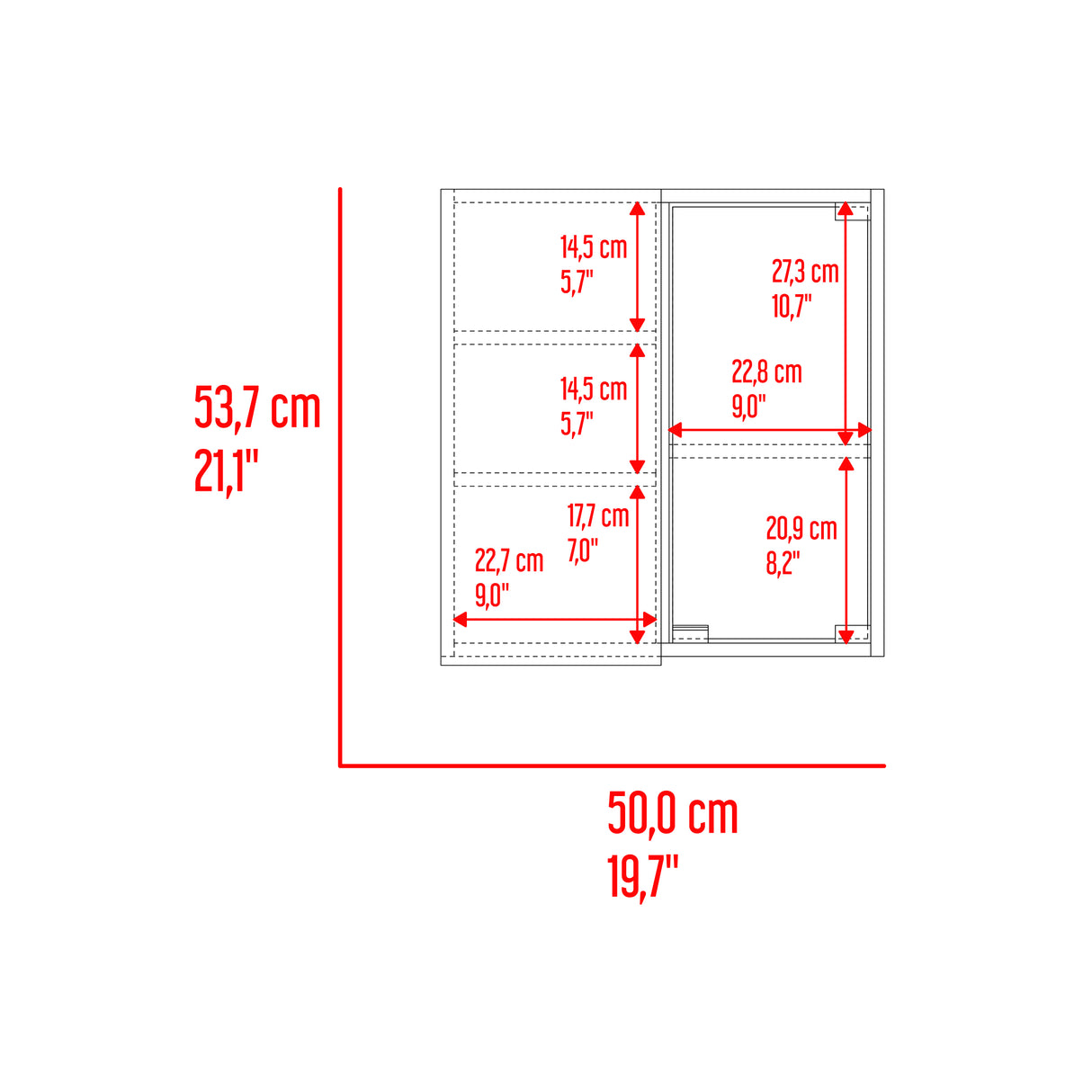 Gabinete de Baño Miro Avellana 50x53.7cm Cuadrado con Espejo y con Tres Entrepaños - GABINETES DE BANHO | Bylmo