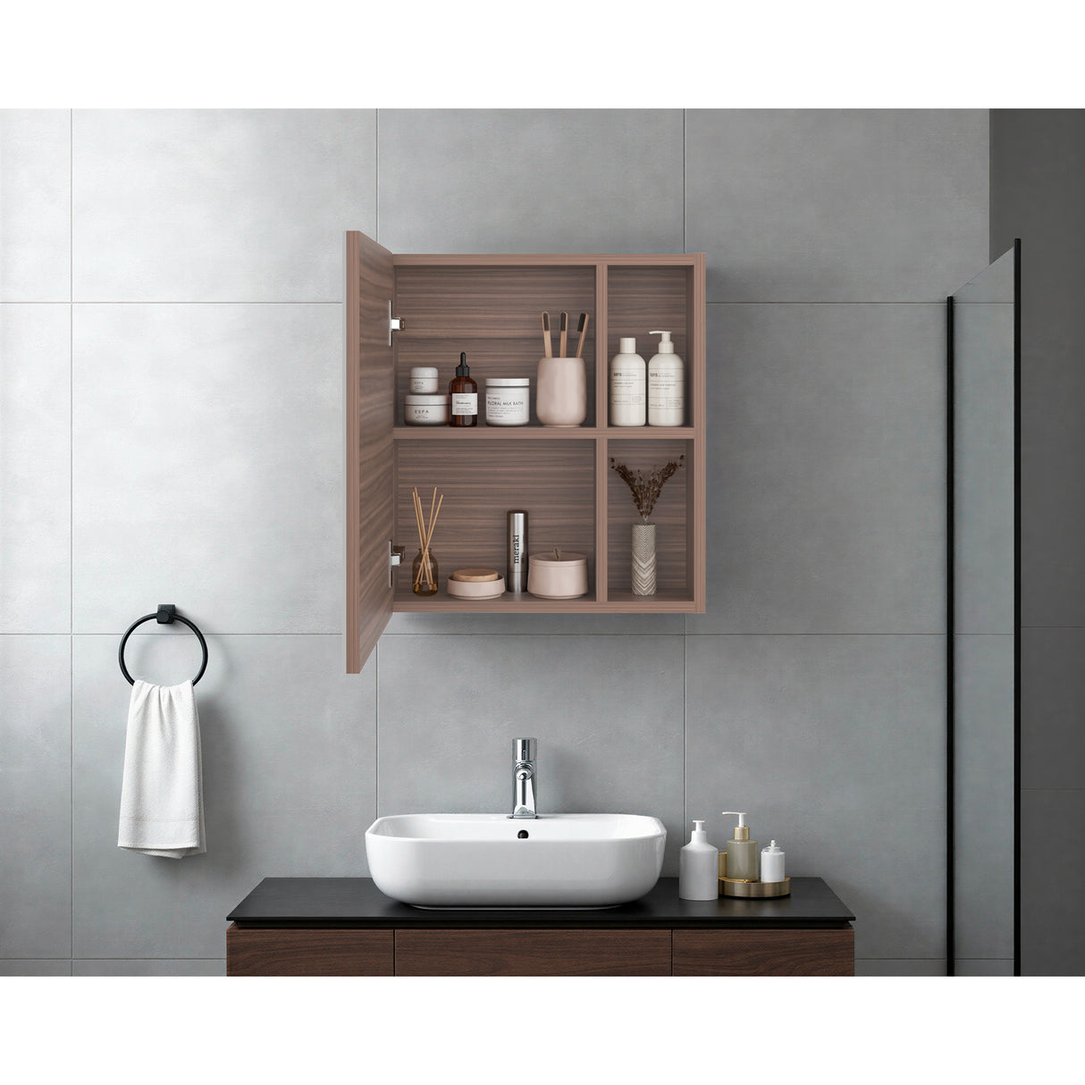 Gabinete de Baño Labelle Avellana 45x49.7cm Cuadrado con Espejo y con Tres Entrepaños - GABINETES DE BANHO | Bylmo