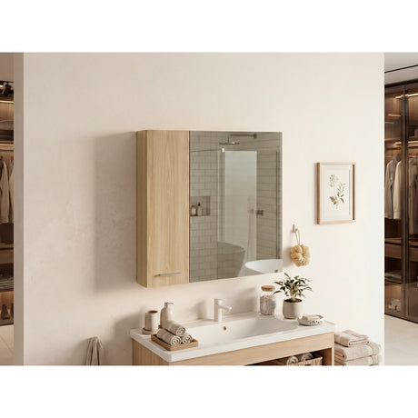 Gabinete de Baño Barcelona Fresno 60x60cm Cuadrado con Espejo y con Dos Entrepaños - GABINETES DE BANHO | Bylmo