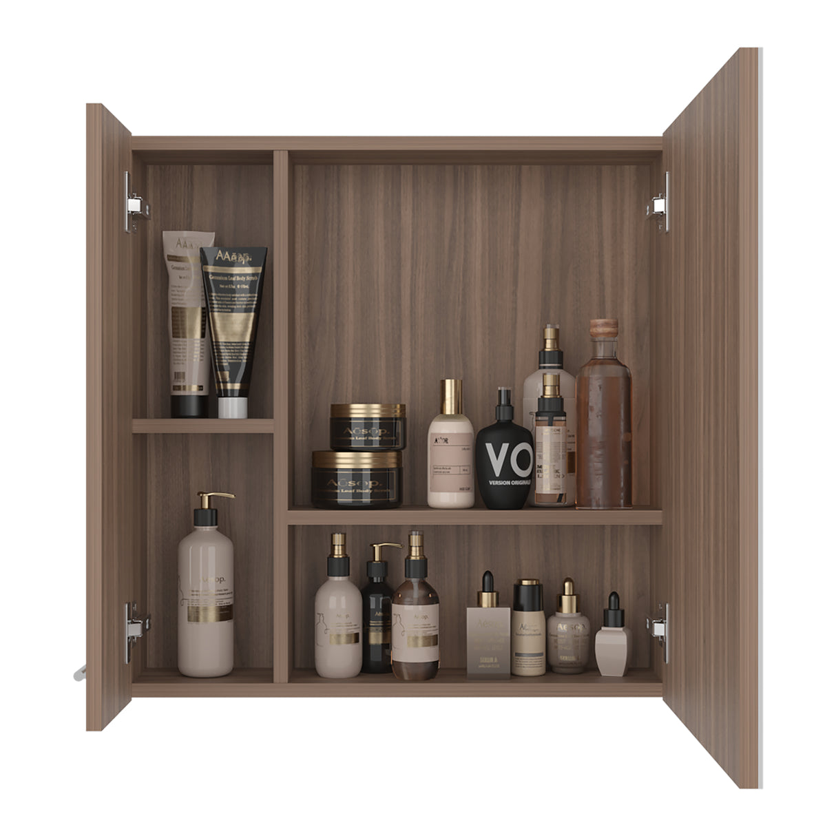 Gabinete de Baño Barcelona Avellana 60x60cm Cuadrado con Espejo y con Dos Entrepaños - GABINETES DE BANHO | Bylmo