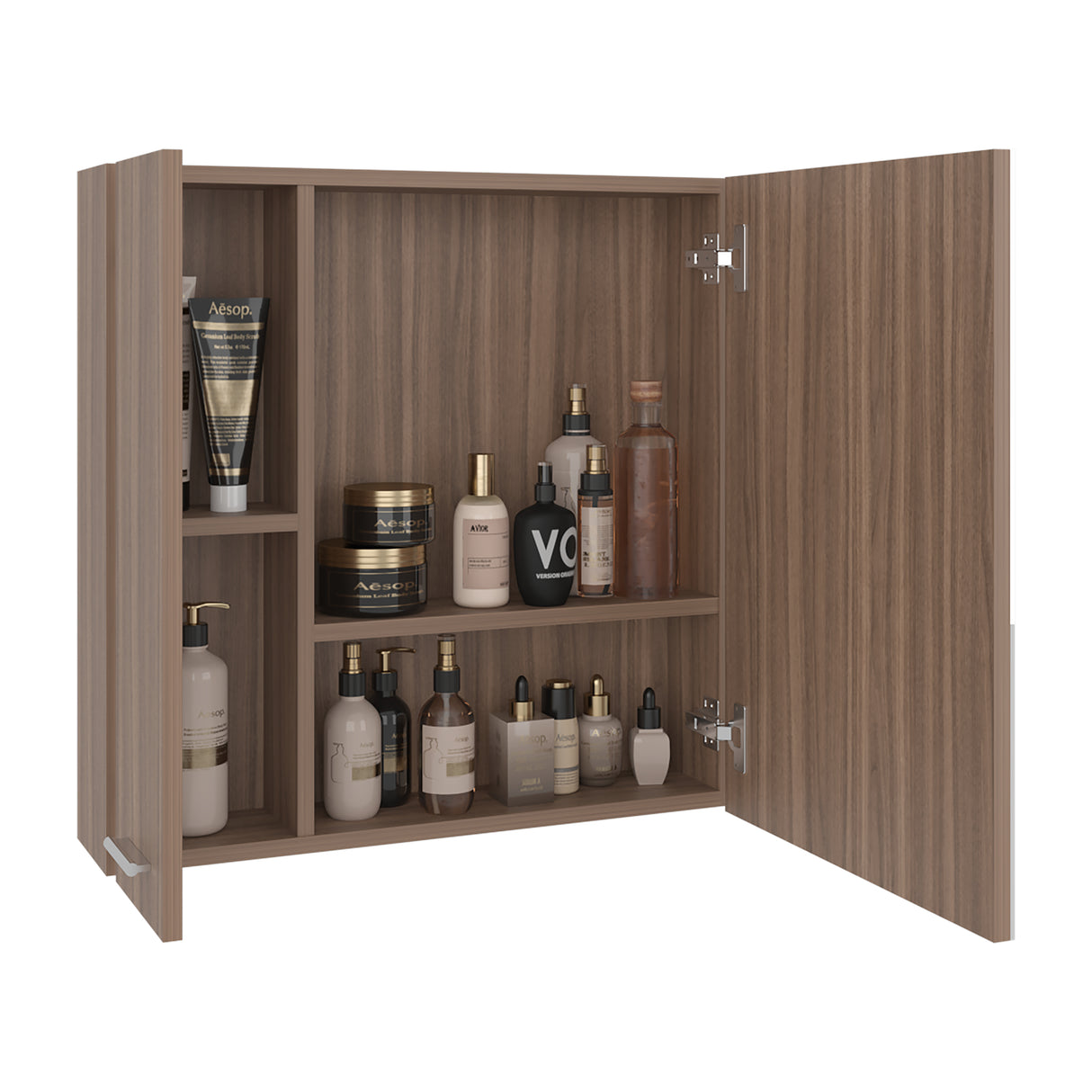Gabinete de Baño Barcelona Avellana 60x60cm Cuadrado con Espejo y con Dos Entrepaños - GABINETES DE BANHO | Bylmo