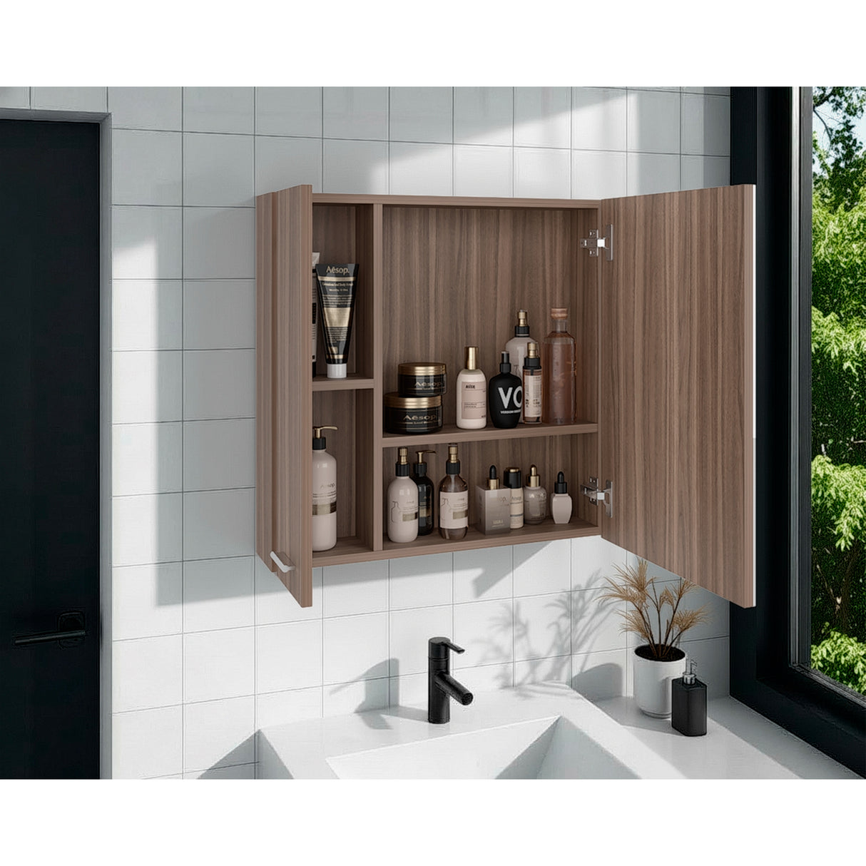 Gabinete de Baño Barcelona Avellana 60x60cm Cuadrado con Espejo y con Dos Entrepaños - GABINETES DE BANHO | Bylmo
