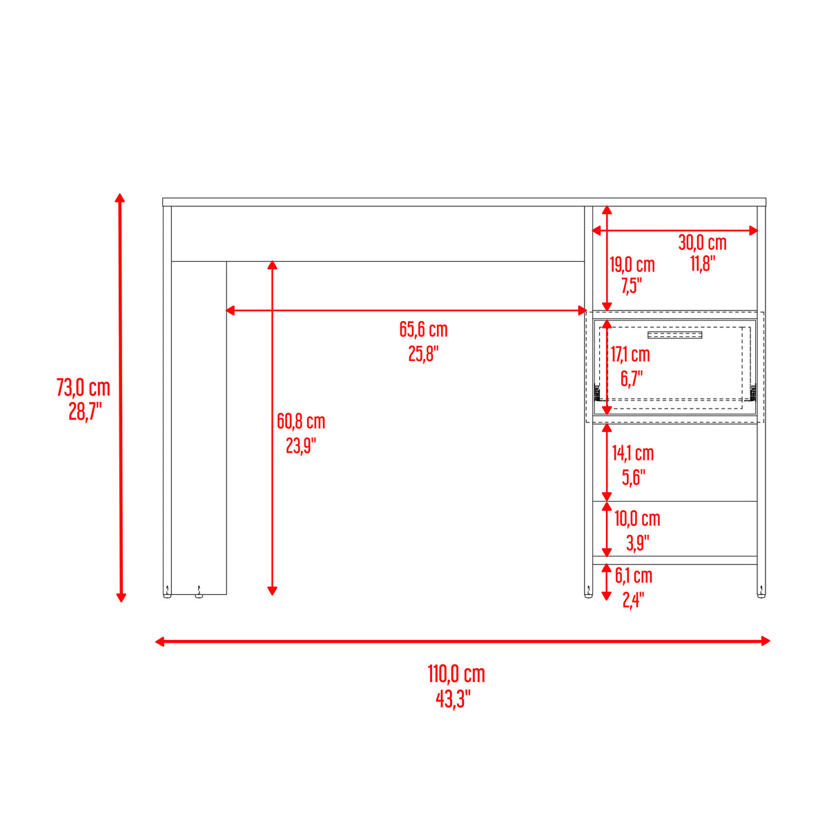Escritorio Office Cartagena 110 cm con Cajón y Entrepaños - ESCRITORIOS | Bylmo