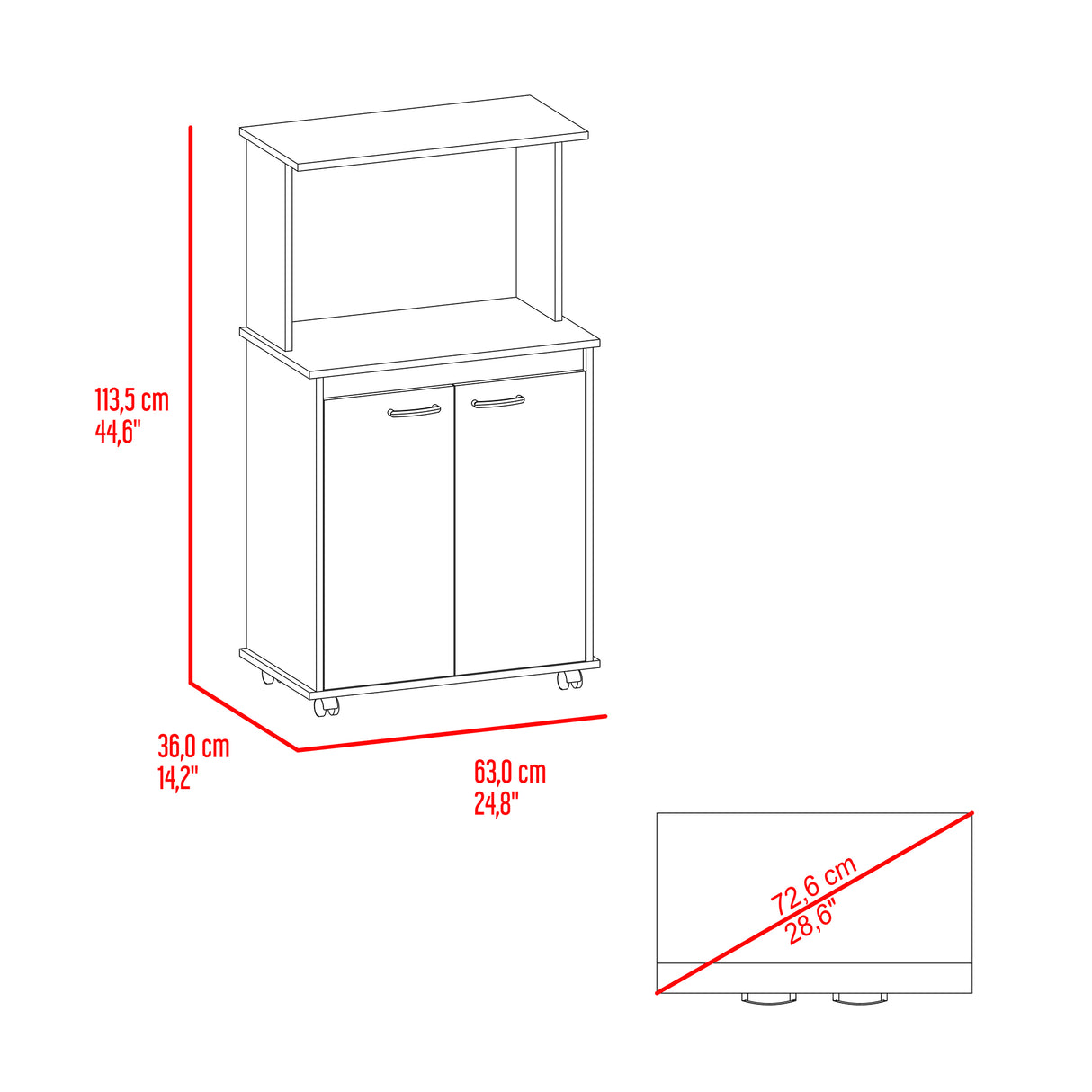 Mueble Auxiliar de Cocina Kitchen Cartagena 63x113.5cm con un Entrepaño y con Dos Comportamientos - BARRAS Y MUEBLES AUXILIARES | Bylmo