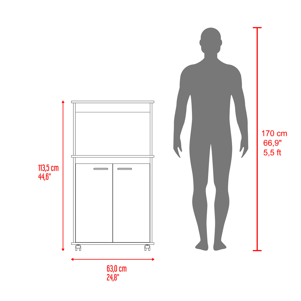 Mueble Auxiliar de Cocina Kitchen Cartagena 63x113.5cm con un Entrepaño y con Dos Comportamientos - BARRAS Y MUEBLES AUXILIARES | Bylmo