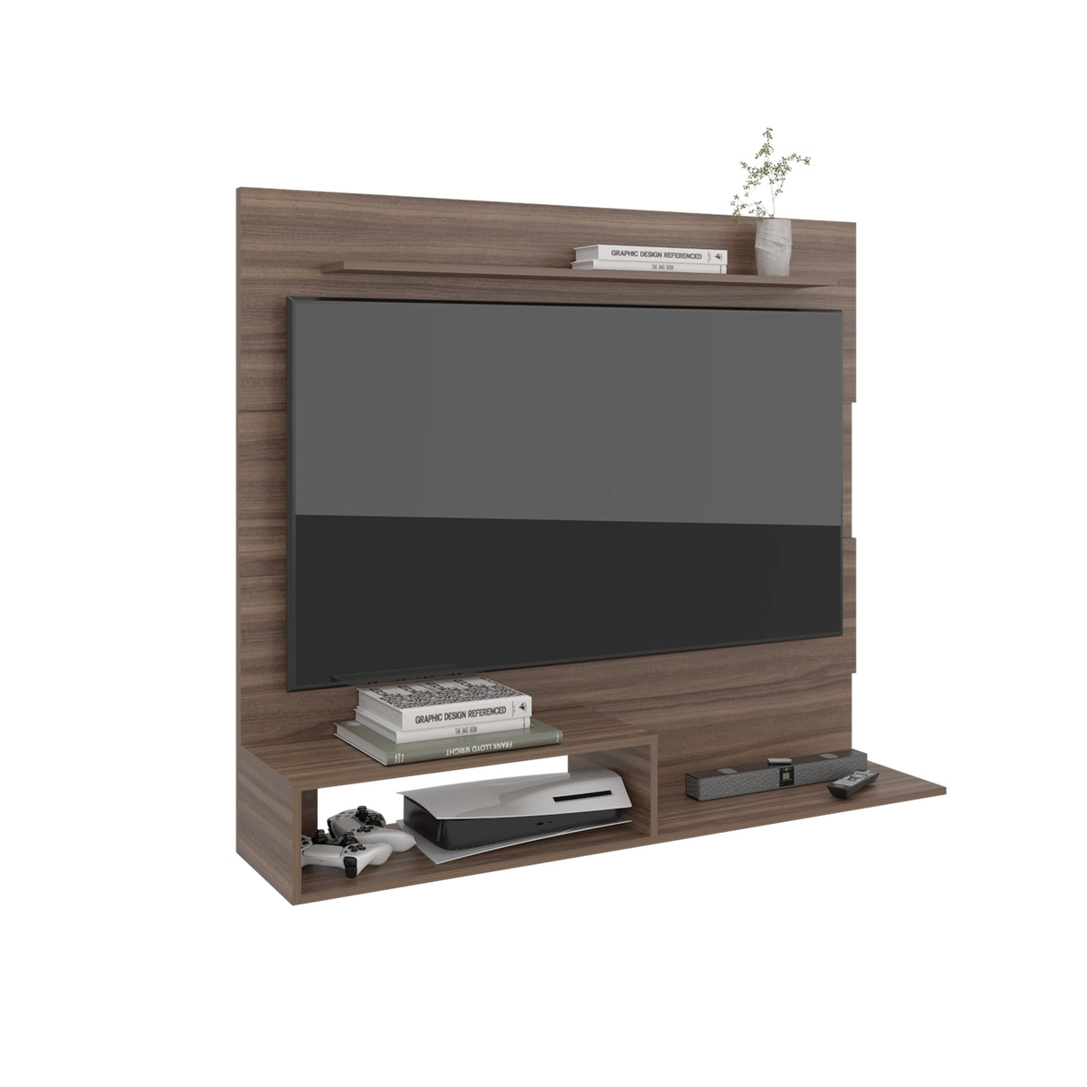 Panel de TV Beijint Avellana 140x120cm Para TV Hasta 55 Pulgadas sin Cajones - MUEBLES DE TV | Bylmo
