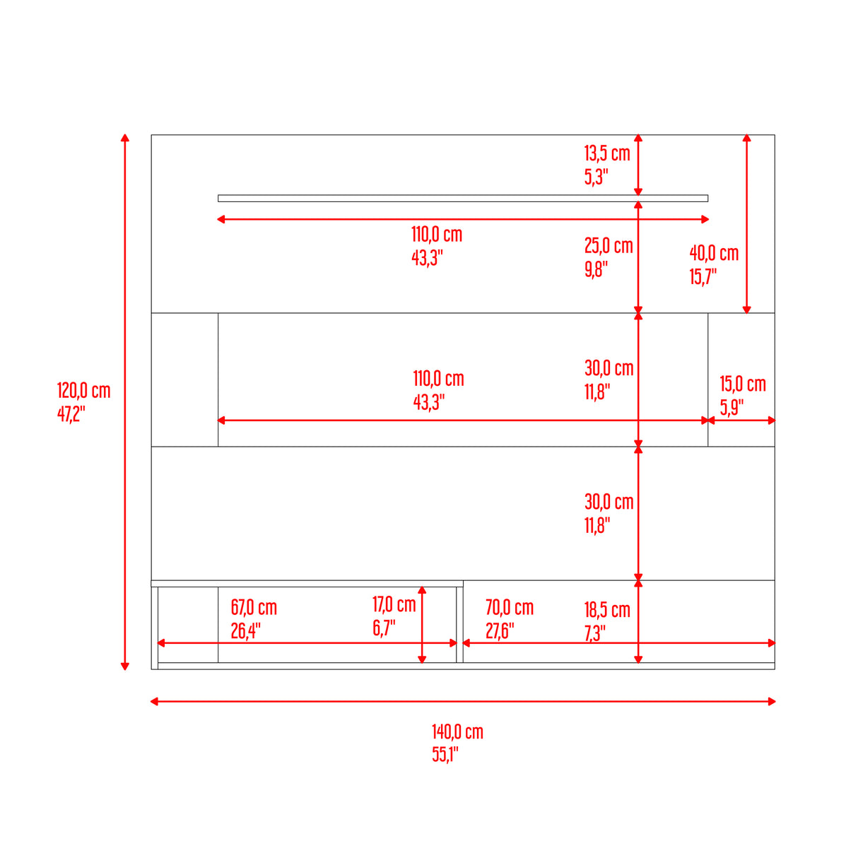 Panel de TV Beijint Avellana 140x120cm Para TV Hasta 55 Pulgadas sin Cajones - MUEBLES DE TV | Bylmo