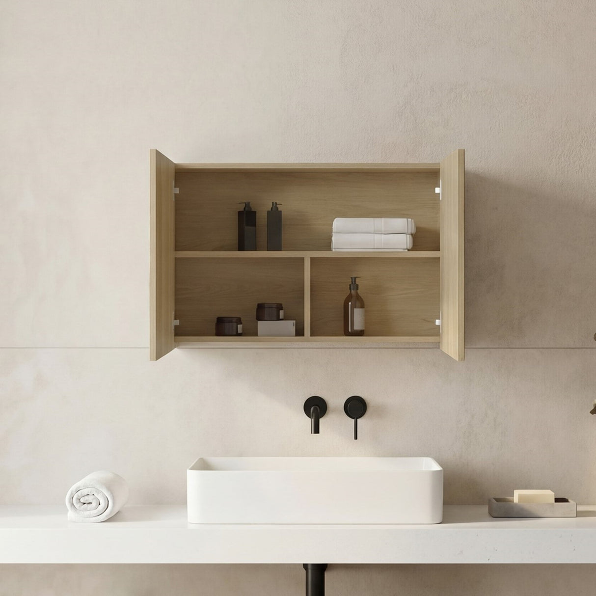 Gabinete de Baño 80 C Fresno 80x50cm Rectangular con Espejo y con Un Entrepaño - GABINETES DE BANHO | Bylmo