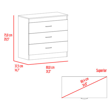 Cómoda Melia Cartagena y Blanco 80x75cm De Tres Hileras con Tres Cajones y con Espacio para TV - CAJONERAS Y COMODAS | Bylmo